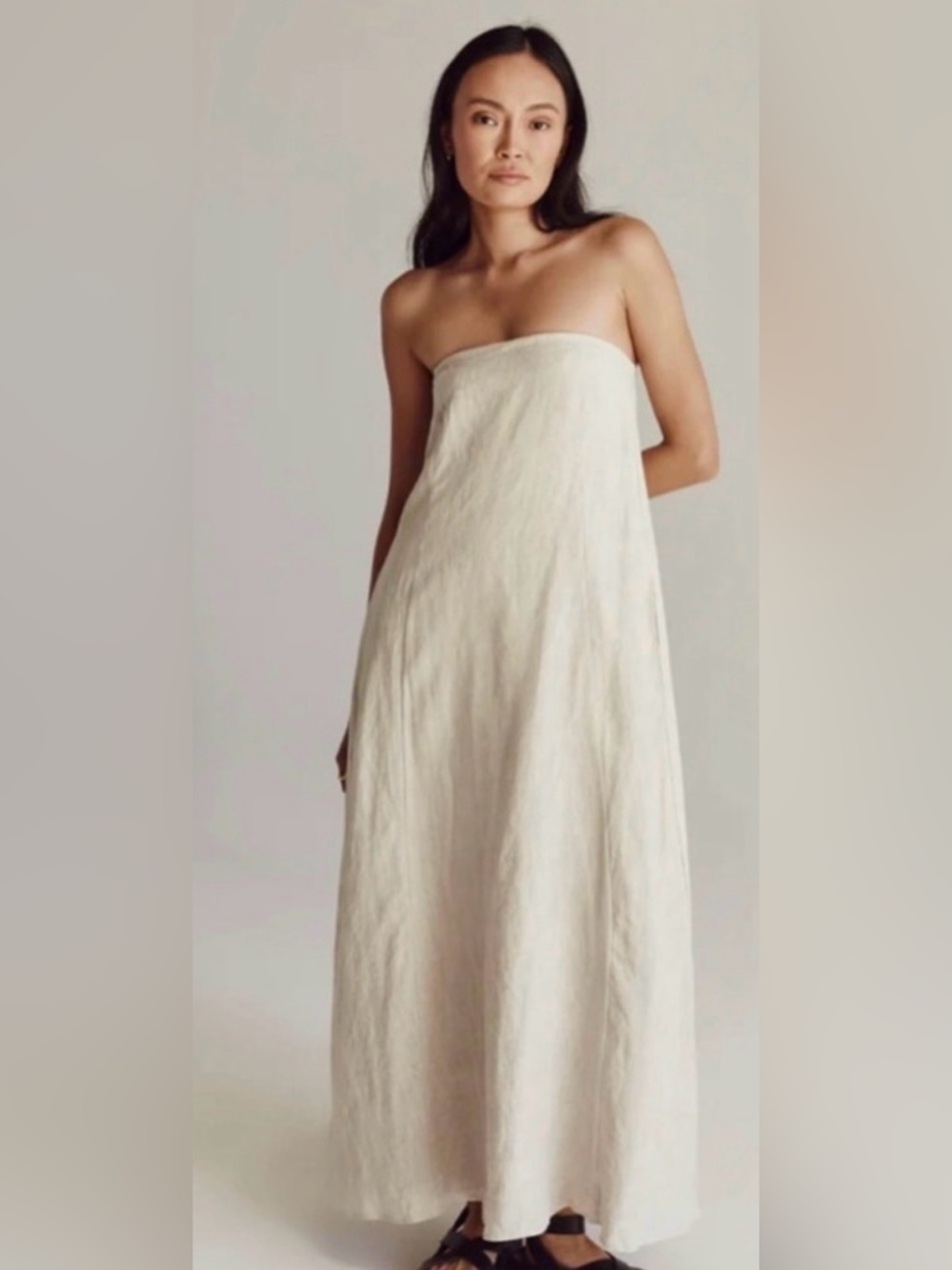 DISSH Strapless Linen Maxi Dress in Natural Cream